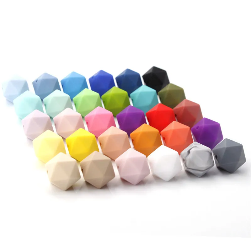 50pcs 14mm Silicone Icosahedron Teething Beads Bpa Free Baby Teether Necklace Bracelet Accessories Infant Nursing Pacifier Chain