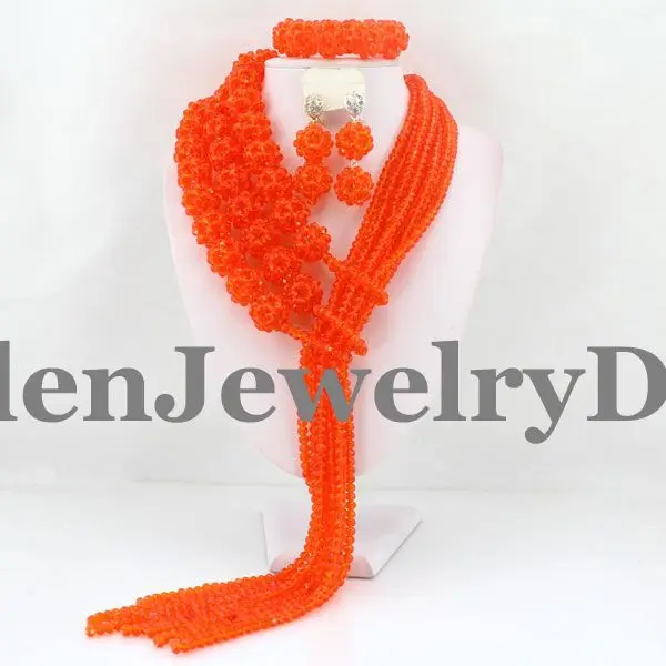 

2019 Amazing African Beads Jewelry Set Nigerian Wedding African Orange Jewelry Sets Crystal Beads Jewelry Sets W10199