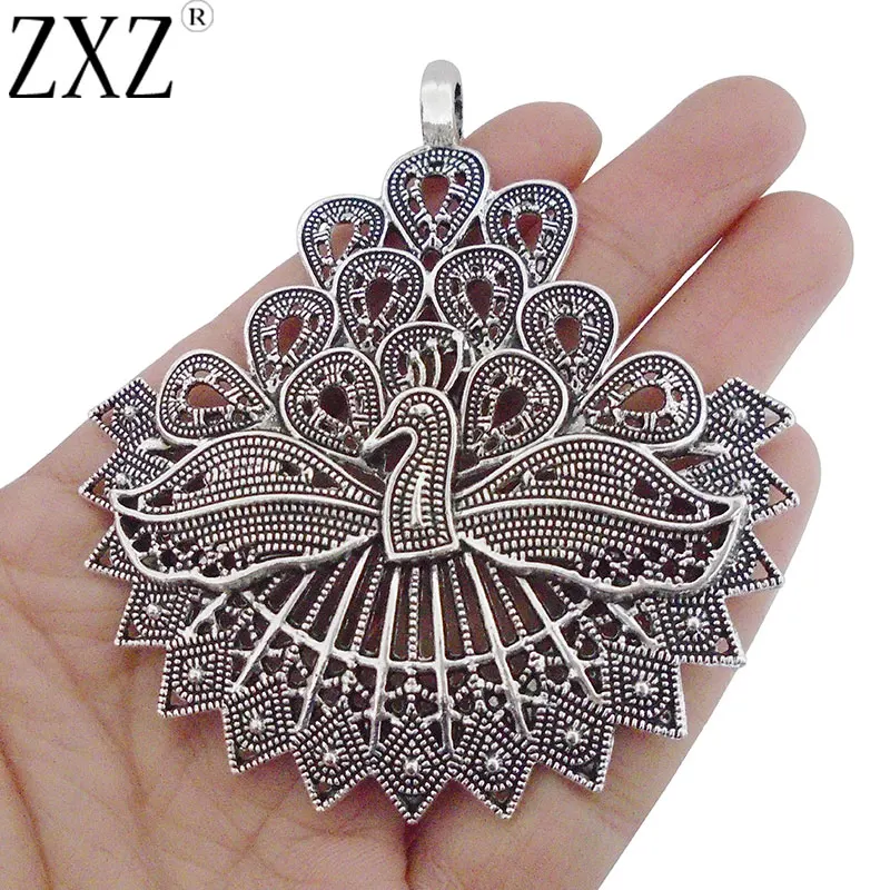 ZXZ 2pcs Large Peacock Charms Pendants for Necklace Jewelry Making Findings 79x72mm