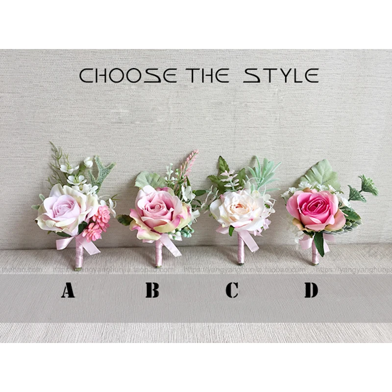 Lovegrace Boutonniere Bruiloft Corsages en Boutonnières Roze Rose Zijden Bloemen Boutonnières Bruidegom Mannen Huwelijk Bruiloft Accessoire