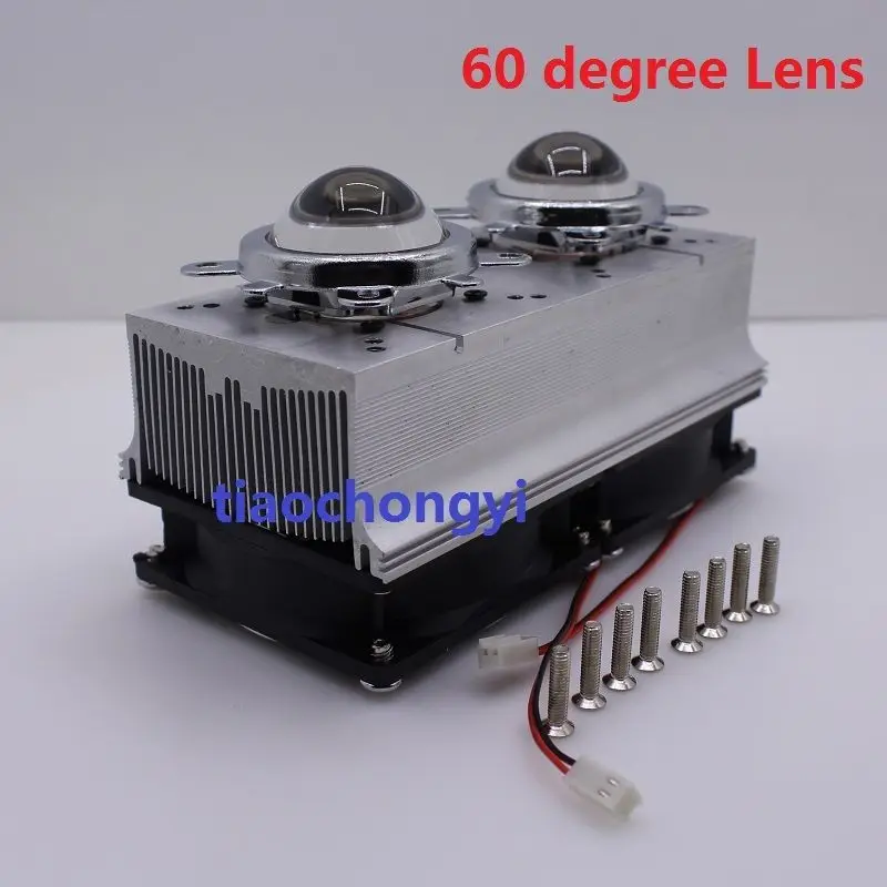 60 degree DC12V Led Heatsink Fan + 44mm Glass Lens for 50W 100W High Power Led