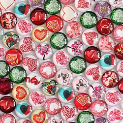8 10 12 14 16 18 20 25 30mm Random Mixed Love Heart Round Glass Cabochon Flatback Photo Base DIY Jewelry Making accessory