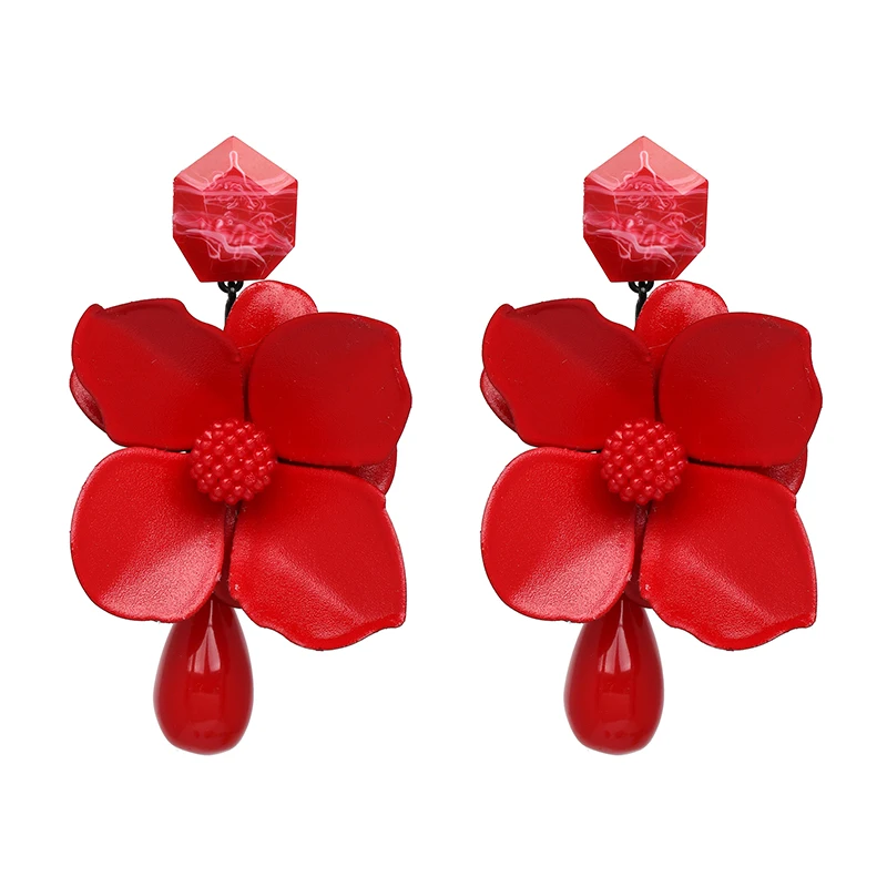 FASHIONSNOOPS New Arrivals Resin Flower Big Earrings For Women Vintage Large Long Statement Drop Earrings Charm Jewelry 2022