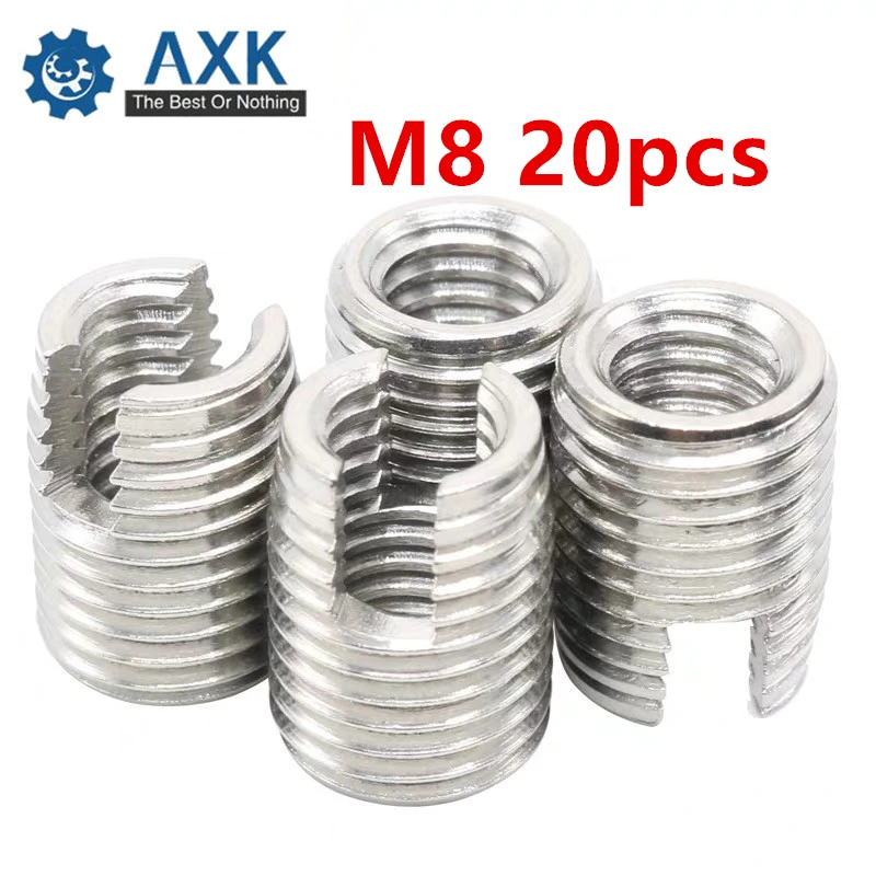 

20pcs Stainless Steel M8 Self Tapping Thread Insert Screw Bushing M8*1.25*15mm 302 Slotted Type Wire Thread Repair Insert