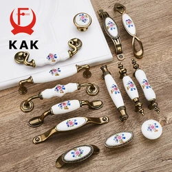 KAK Antique Bronze Ceramic Cabinet Handles Zinc Alloy Drawer Knobs Wardrobe Door Handles Morning Glory European Furniture Handle