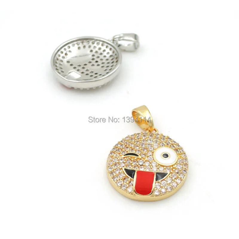 16*15*2mm Micro Pave Clear CZ Round Charm With Mischief Face Enamelled Fit For Women As Necklace Accessory