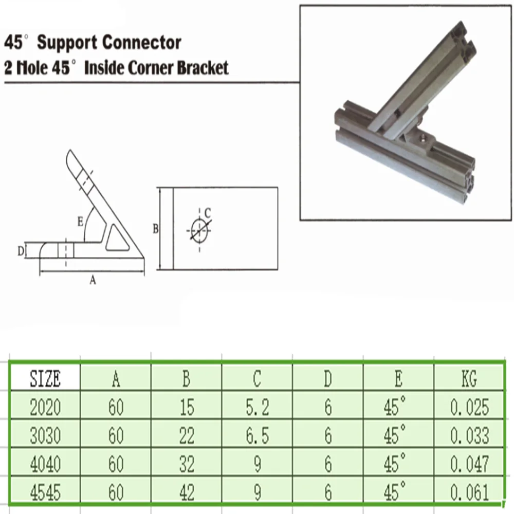 45 degree 2020/3030/4040/4545/6060/8080/9090 inside Corner Angle Bracket Connection Joint for Aluminum Profile 3d printer part