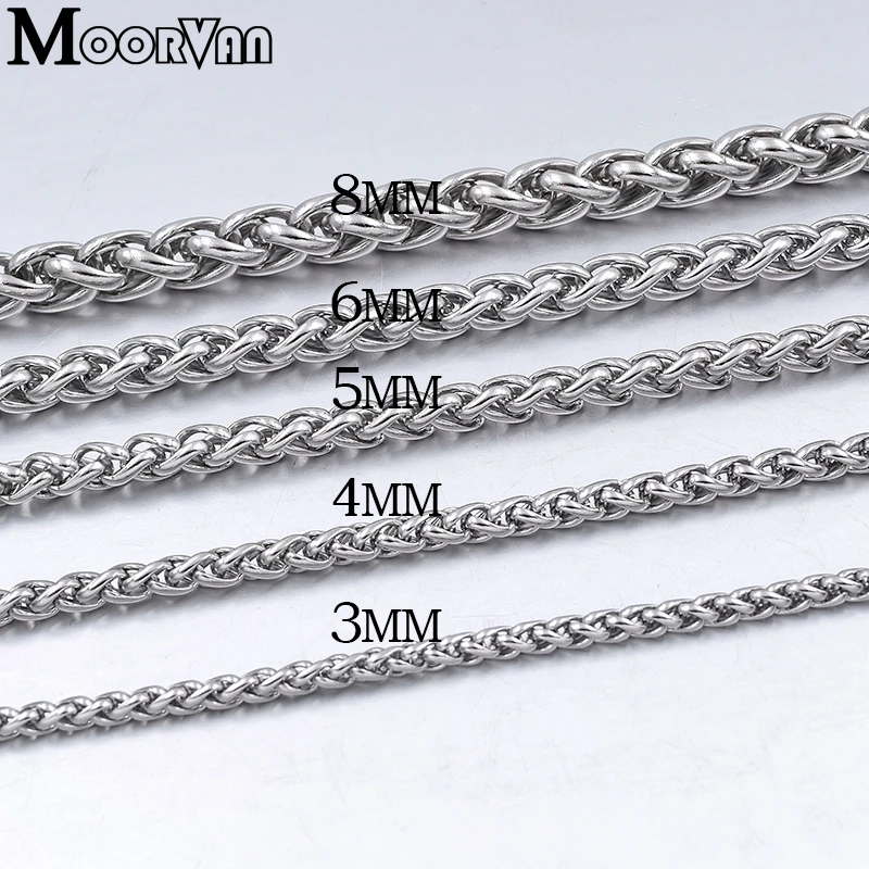 Moorvan Men Necklace Stainless Steel Boys Jewelry 40cm-90cm Braided Link Wheat Chain Necklace Women punk rock biker gift,VN347