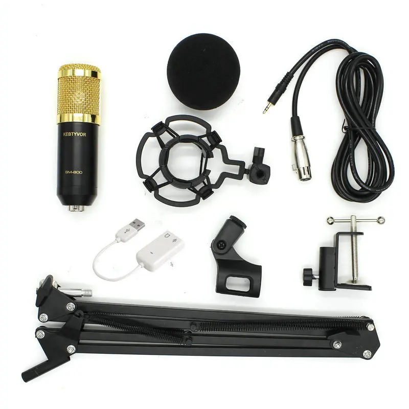 

BM800 Computer Microphone 3.5mm Wired Condenser Studio Microphone Set with Arm stand For Studio Recording Broadcasting