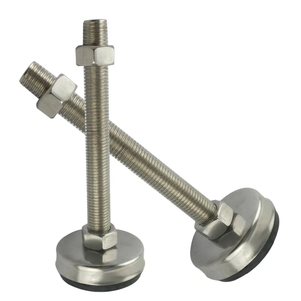 

2pcs M16x150mm Adjustable Foot Cups 85mm Diameter 304Stainless Non-skid Base M16 Thread 150mm Length Articulated Leveling Foot