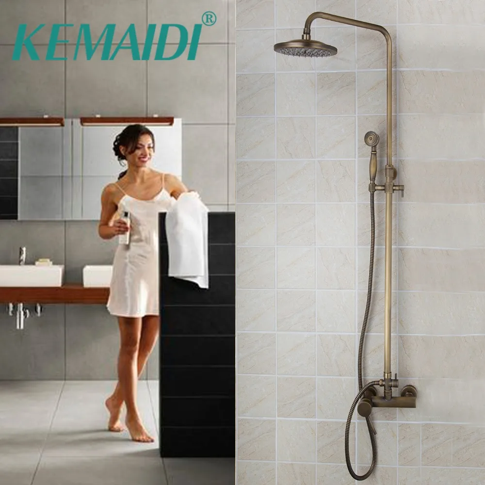 

KEMAIDI Luxury Bathroom Rainfall Shower head Antique Brasas Wall Mouned Swivel Panel Mixer Taps Shower Faucets Set Faucet