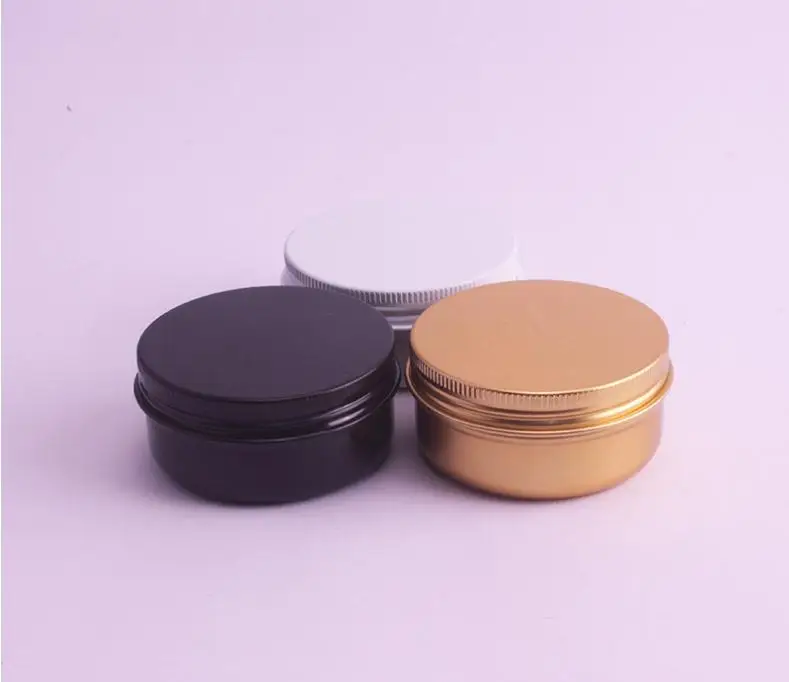 50g 50ml Aluminum Jar Gold Black White Cosmetic Cream Packing Tin Metal Container Aromatherapy Wax Storage Pot Screw Lid SN039