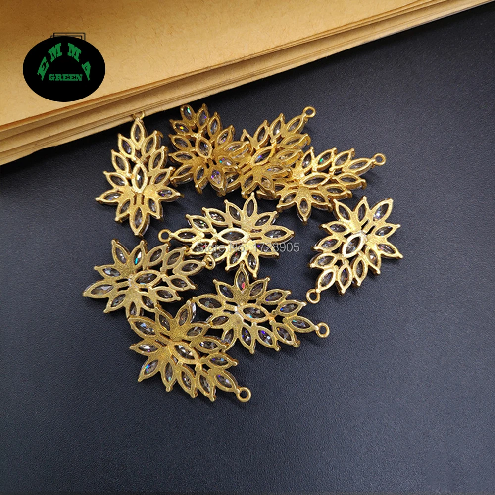 Zircon Lotus Flower Crystal Gold Zircon Charm Pendant for Bracelets 100pcs Jewelry Findings Silver Plate Zircon Accessories