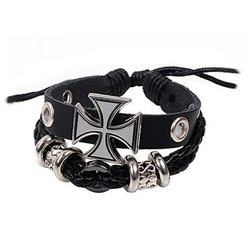 Cool Black German Reich Prussia Iron Cross Bracelet Alloy Cloth Fabric Christ Cross Warp Bracelet for Men Jewelry Gift Accessory