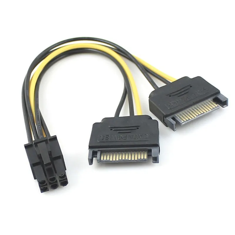 Dual two SATA 15 Pin Male M to pcie pci express pci-express PCI-e Express Card 6 Pin Female Graphics Video Card Power Cable 15cm