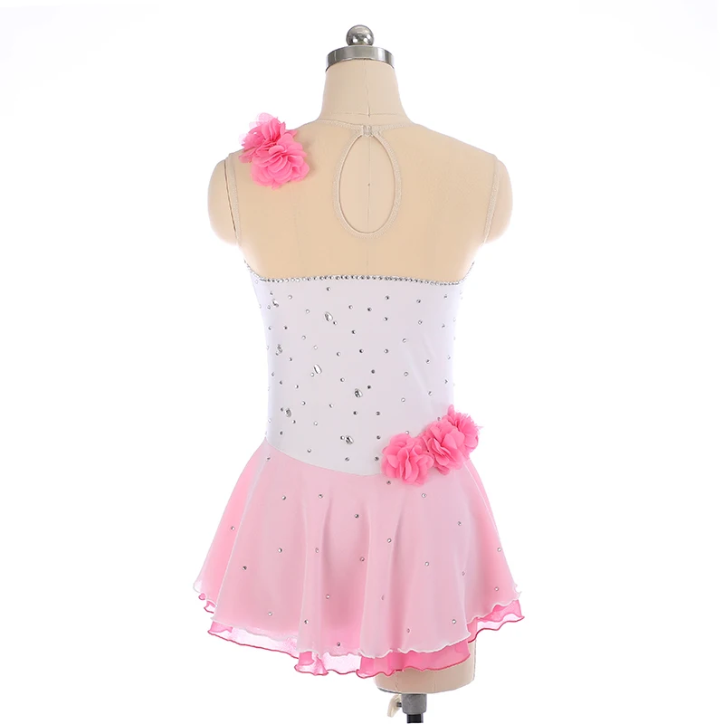 Women'S Rhinestone Figure Skating Dress Mesh Patchwork Competition Gymnastics Leotard