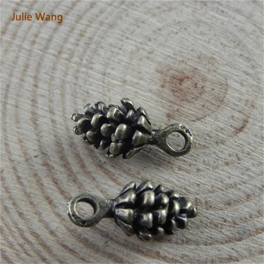 Julie Wang 10-50pcs Pine Cone Nut Charms Antique Bronze Alloy Fashion Jewelry Making Pendant Bracelet Charm Crafts Accessory