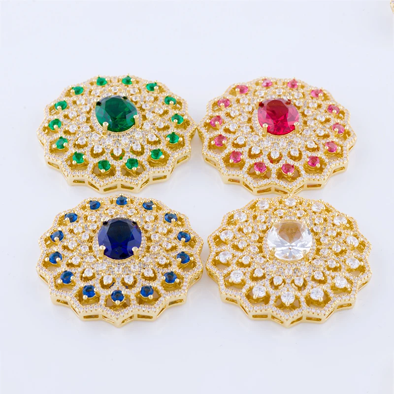 Micro Pave Colorful Cubic Zirconia Brass Jewelry Connectors Round Necklace Pendants For Women Handmade Pearls Necklace Making