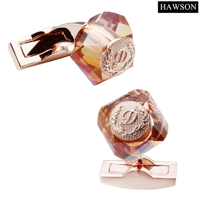 HAWSON Luxury D Letter Cufflinks Rose Gold Plated&Stone Cuff Buttons Men\'s Wedding French Shirts Jewelry Fashion Gift for Men