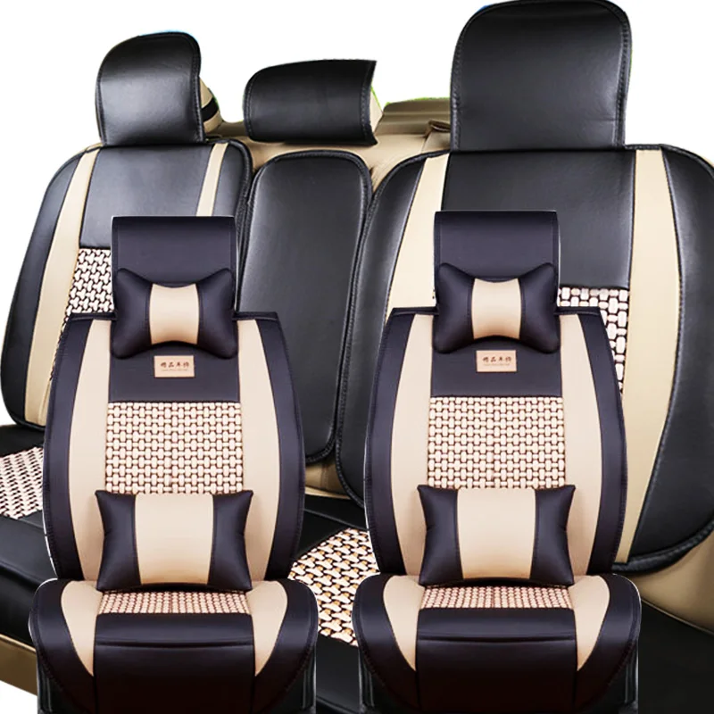 

Universal 5-Seat M Size Seat Covers All seasons Car Cooling Mesh+PU Leather(Front+Rear) With Headrest Lumbar