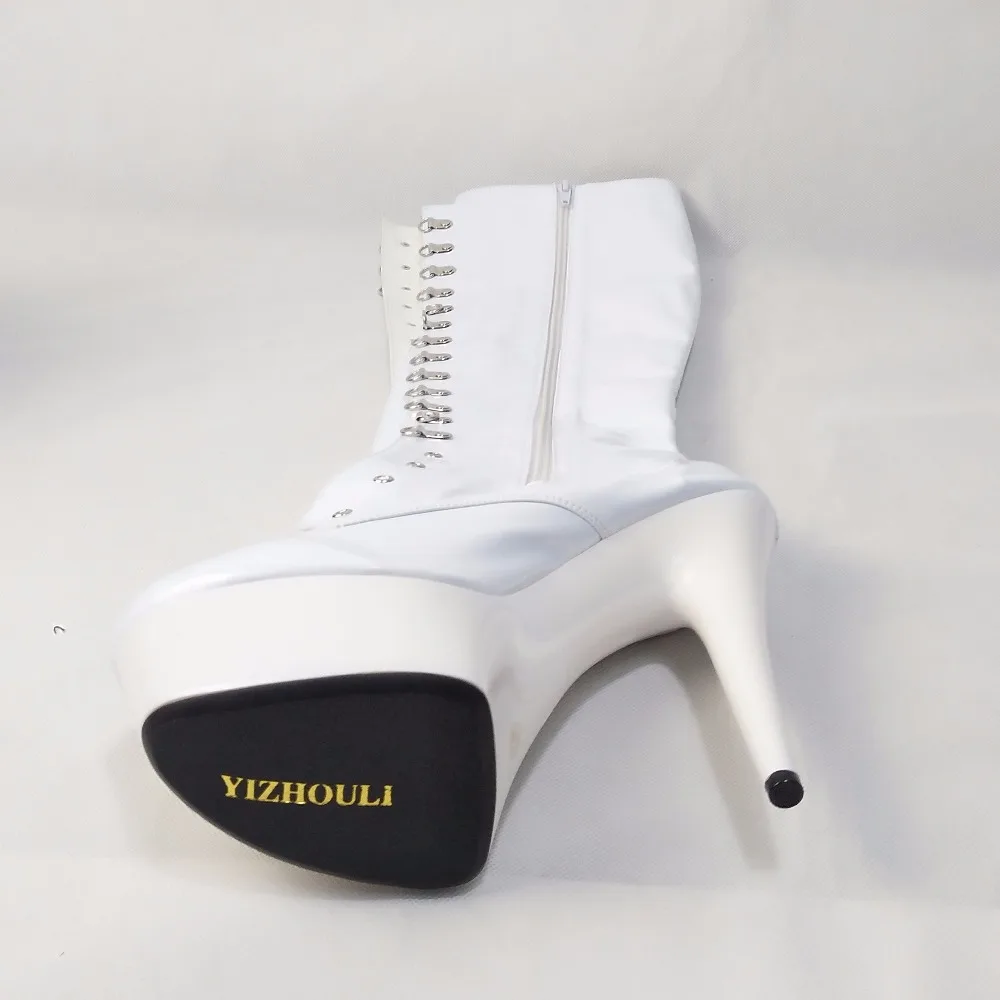 special women's shoes white medium boots, 15cm high heels, unique personality superstar performance Dance Shoes