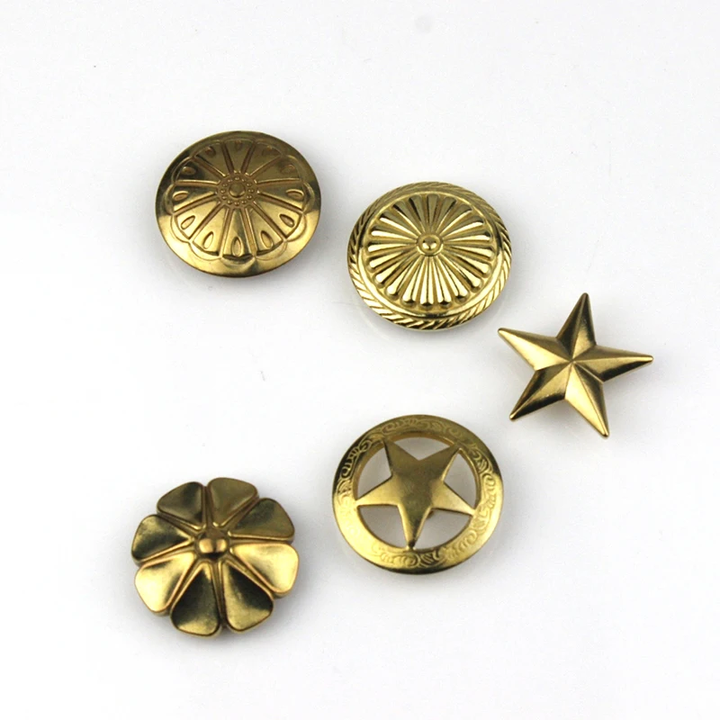 Brass screwback conchos rivets flower star decorative buttons for leather craft wallet bag saddle belt decor