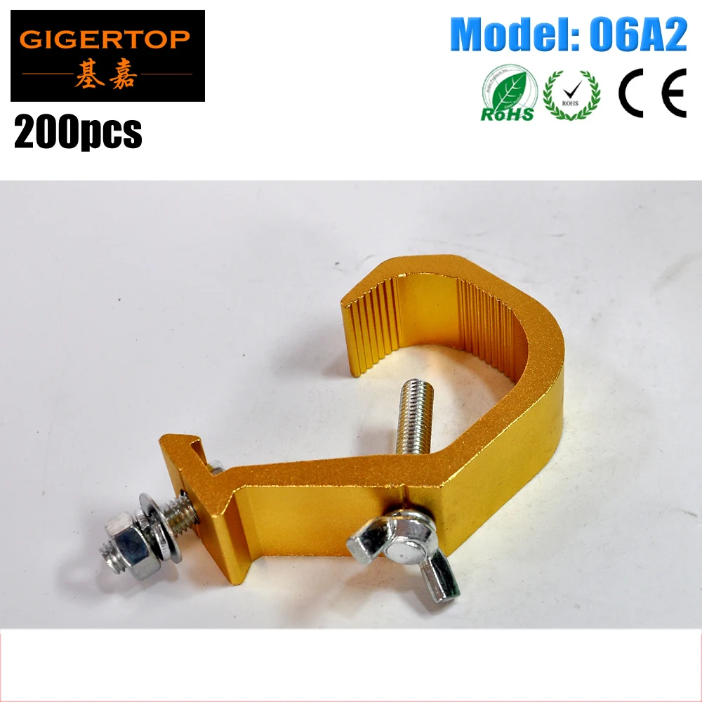 TIPTOP 06A2 200PCS 3cm Wide C Clamp Hook Polished Aluminum Alloy Stage Light Tool for DJ Disco Lighting Yellow Color Polishing