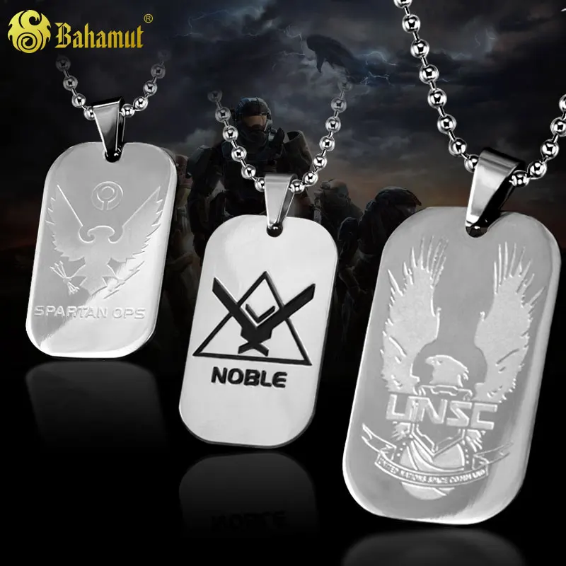 Hot Game Jewelry 3 Styes Halo UNSC Noble Dog Tag Necklace Pendant Titanium Steel Chain for Men Boy Student Costume Jewelrys