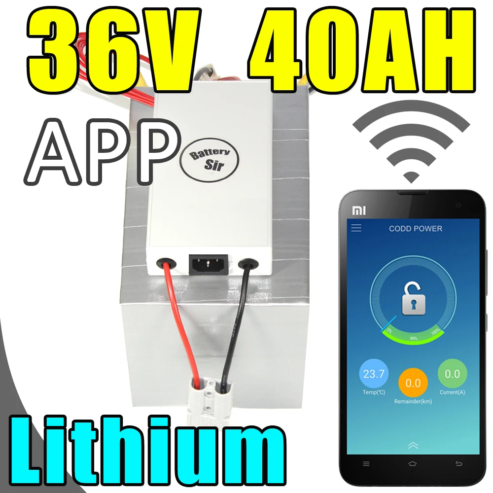 

36v 40ah lithium battery app remote control Bluetooth electric bicycle Solar energy battery pack scooter ebike 2000w