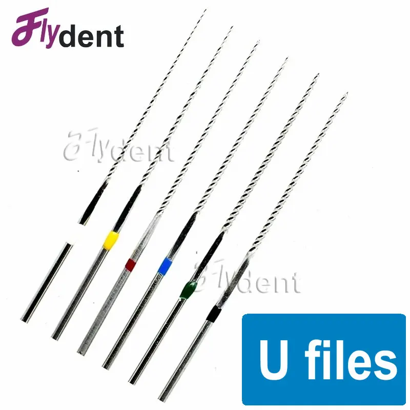 Dental Woodpecker U Files, Endodontic Files, Aço Inoxidável, Ultrasonic, Tamanhos Opcionais, Usado para Limpeza do Canal Radicular, 6Pcs por Caixa