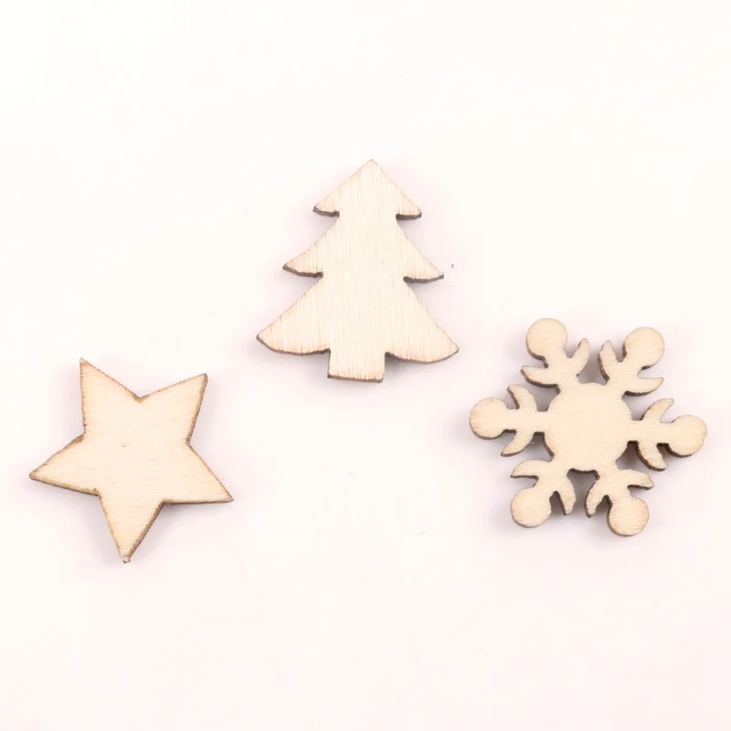 Handmade Wooden Crafts Accessory Home Decoration Scrapbookings DIY Mix Christmas Tree snowflake stars Wood Ornaments 16mm 100pcs