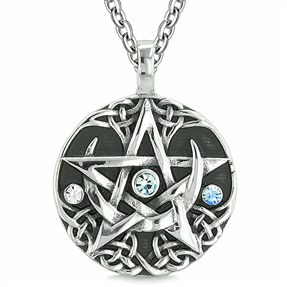 Custom Design Accept Dropship Fashion Trendy Crystal Wiccan Pagan Magic Star Pentacle Pentagram Pewter Pendant Necklaces