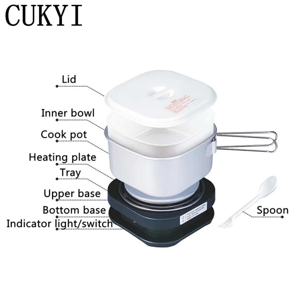 CUKYI 1.3L Portable Travel pot 110V/220V Electric Heating Cup Multicooker Rice cooker noodle Boiler Hotpot Mini Foldable skillet