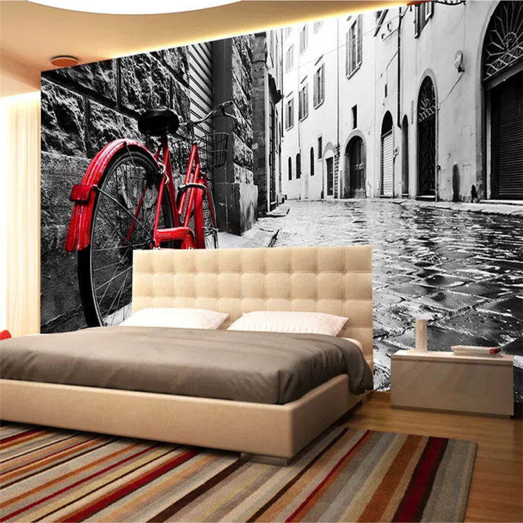 Custom 3D Wallpaper Retro Street View Bikes Black And White Photo Background Wall Decor Mural Wallpapers For Living Room Bedroom