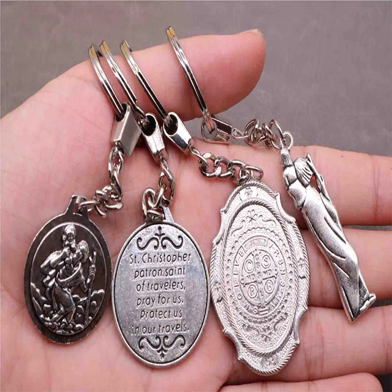 New classic charm St. Christopher key chain, Jesus cross key car keychain, handbag, Christmas gift souvenir