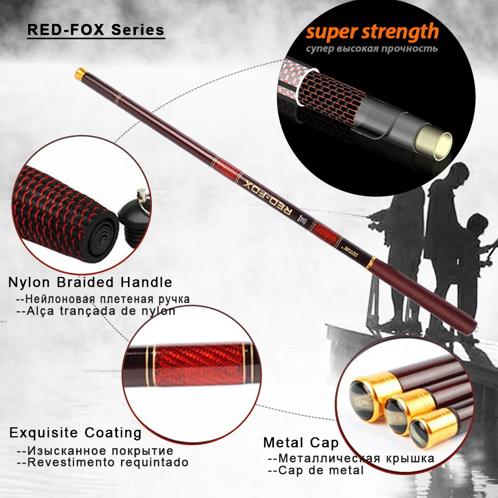 Goture BREEZE/RED-FOX Stream Telescopic Fishing Rod Carbon Fiber Tenkara Fishing Pole Carp Rod 3.6M 4.5M 5.4M 6.3M 7.2M