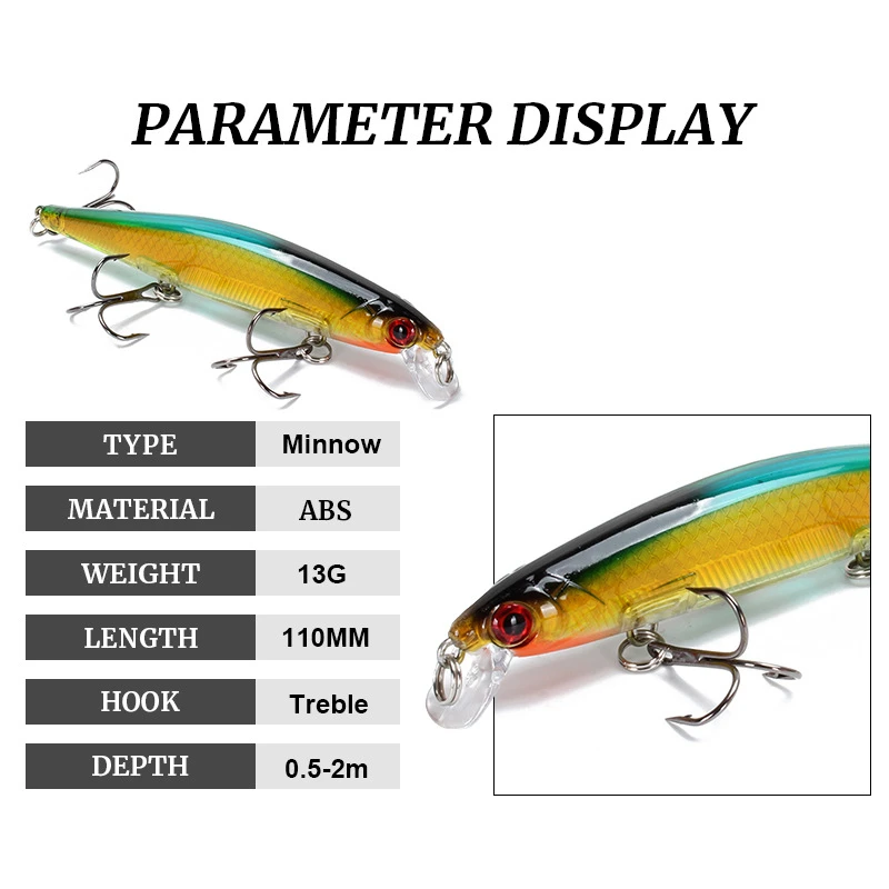 1Pc Minnow Fishing Lure 11cm 13g Artificial Hard Bait with 3 Fishing Hooks Lure 3D Eyes Fishing Wobbler Carp Fishing Tackle