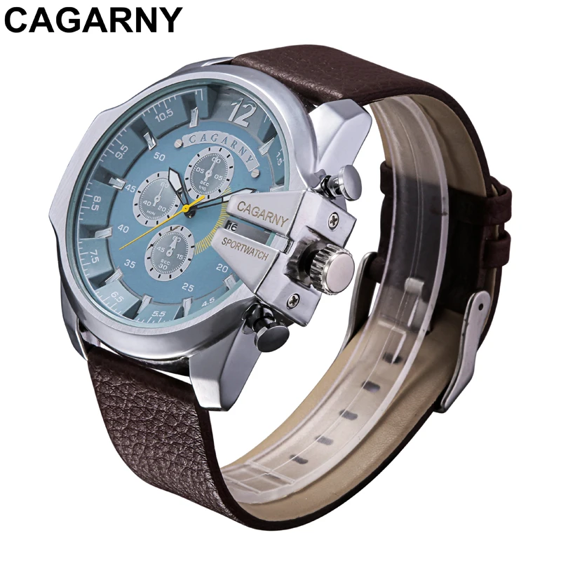 Luxury Brand Cagarny Mens Quartz Watches Men Military Wristwatch Leather Watchband Watch Date Clock Man Relojes Hombre D6839 New