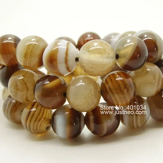 10mm through drilled Botswana Agate banded brown round  ,AAA semi precious stone strand 16 inch