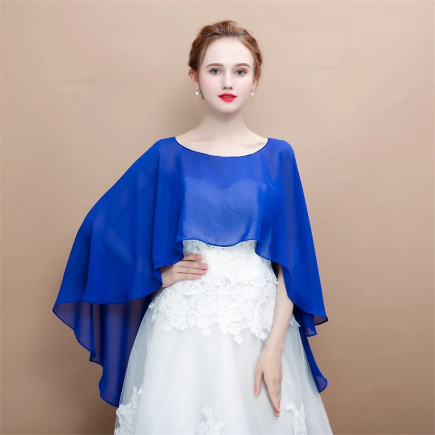 Hi-lo Chiffon Da Sposa Bolero di Cerimonia Nuziale Mantelli Delle Donne Dello Scialle Dell'involucro per il Partito di Sera Chaqueta Chale de fiesta mujer da sposa etole Mariage