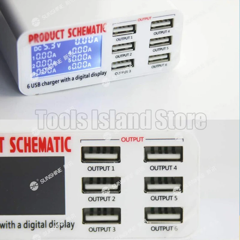 SUNSHINE SS-304D 6 Port USB Smart Charger Support Wireless Charging with LCD Display for Mobile Phone Charging Repair Tools