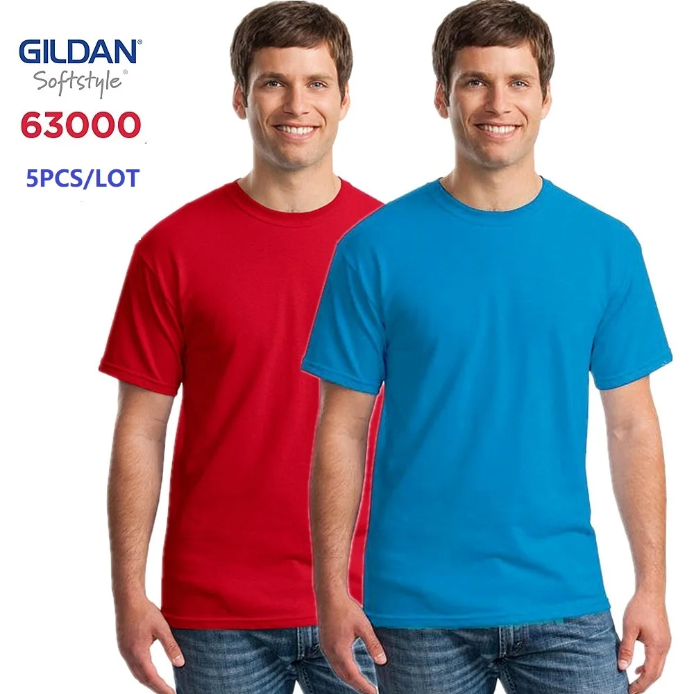 

GILDAN 63000 5pcs Men 100%Cotton T-shirts Solid Short Sleeve T Shirt Mens Tops Tees Basic TShirts Customized Logo Photo Print