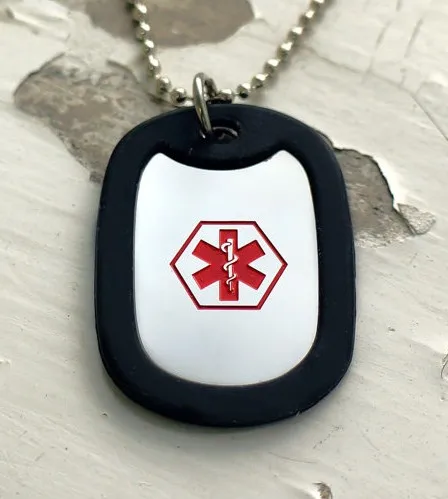 medical dog tag OEM cheap custom produce dog tag with red medical LOGO  high quality custom steel dog tag with chain