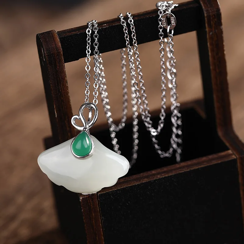 

inlay hetian jade chalcedony ginkgo biloba temperament of restoring ancient ways ms collarbone wholesale chain pendant