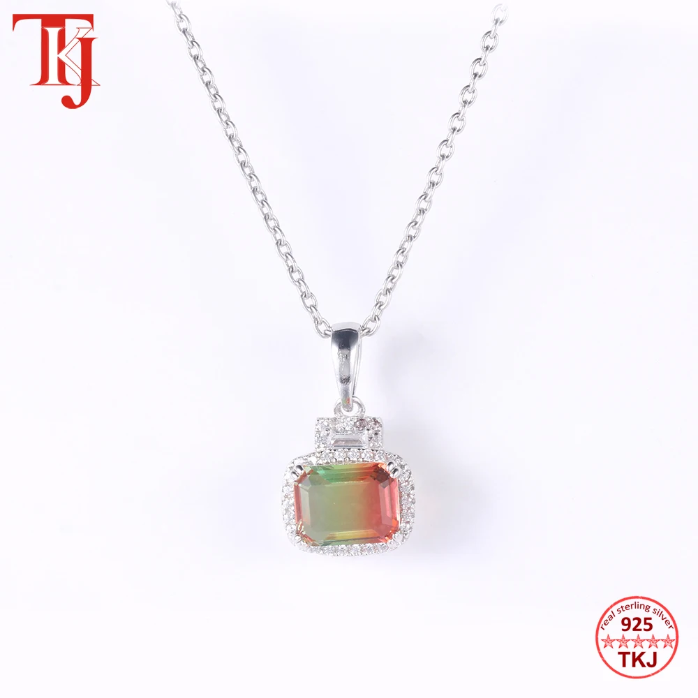 

TKJ Fashion 925 Sterling Silver Gemstone Tourmaline Pendant Necklace Women's Party Necklace Anniversary Fine Jewelry Gift