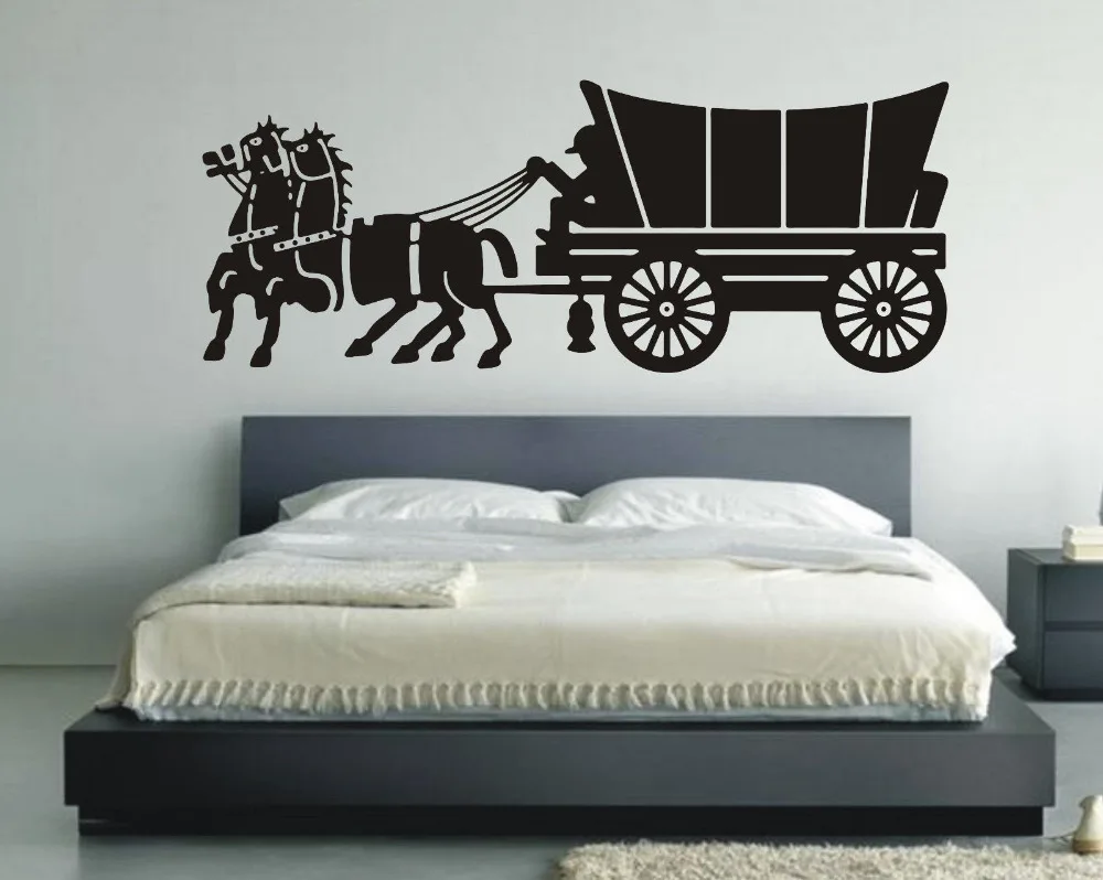 Wall Stickers Quotes Carriage Drawing Room Autocollant Mural Home Design Bedroom Decor Vintage Caballos Adesivo Sticker LA003