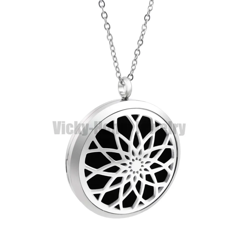 30mm-38mm Arch With Free Chain Lotus Aromatherapy Essential Oils 316L Stainless Steel Perfume Diffuser Locket Necklace