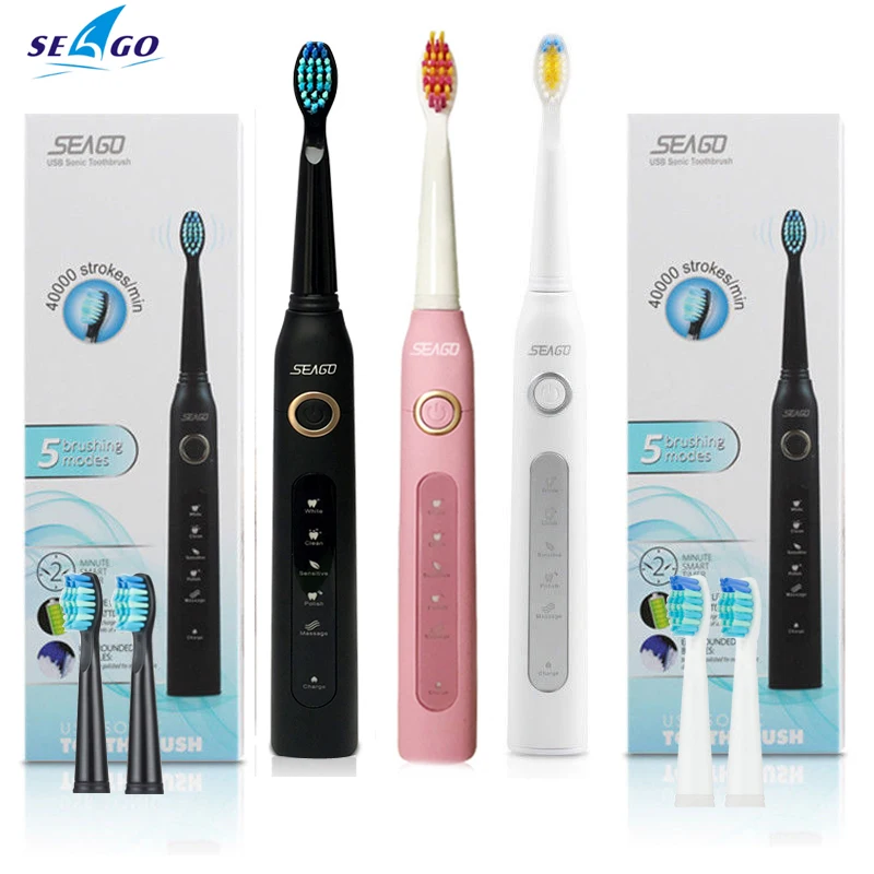 Adult\'s Sonic Electric Toothbrush 2 Mins Smart Timer 40000 Strokes Deep Oral Clean 5 Modes Waterproof USB Rechargeable