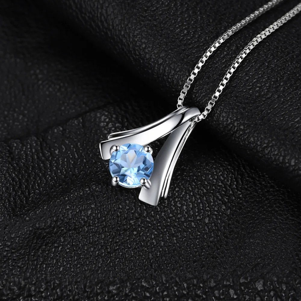 JewelryPalace 1ct Round Natural Blue Topaz 925 Sterling Silver Pendant Necklace for Woman No Chain
