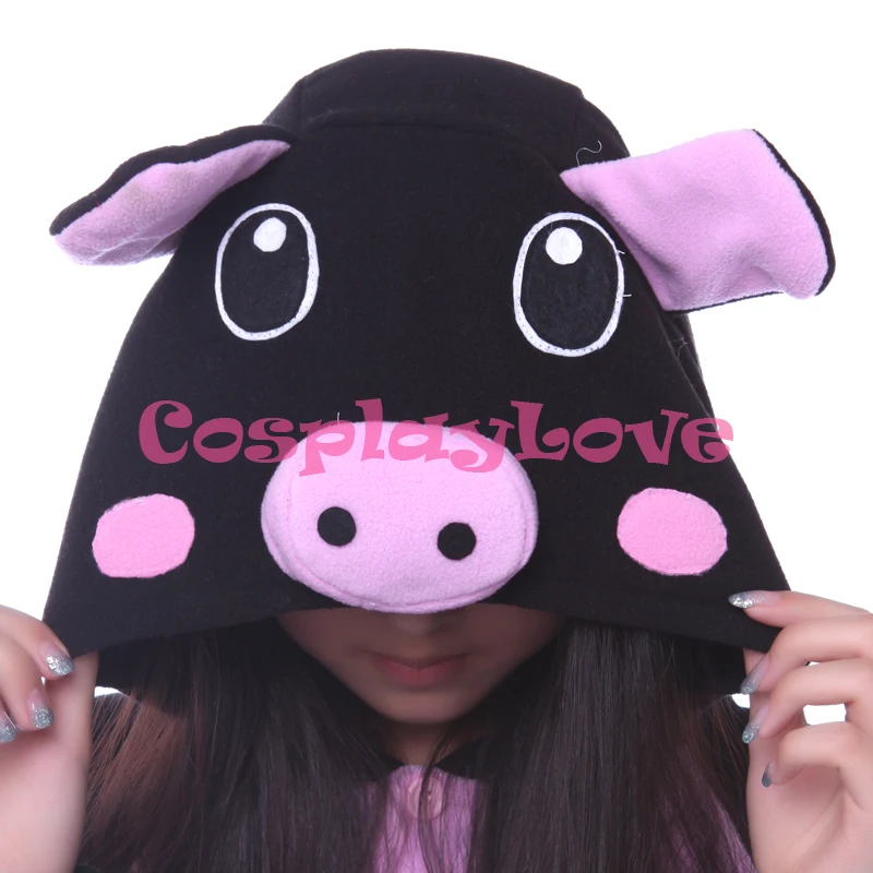 Pijama de cerdo negro para niños y adultos, traje de Cosplay de Animal, ropa de dormir de dibujos animados